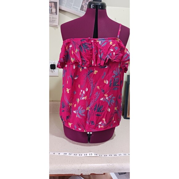 ROXY red floral off shoulder ruffle top removable strap XL - Picture 5 of 5